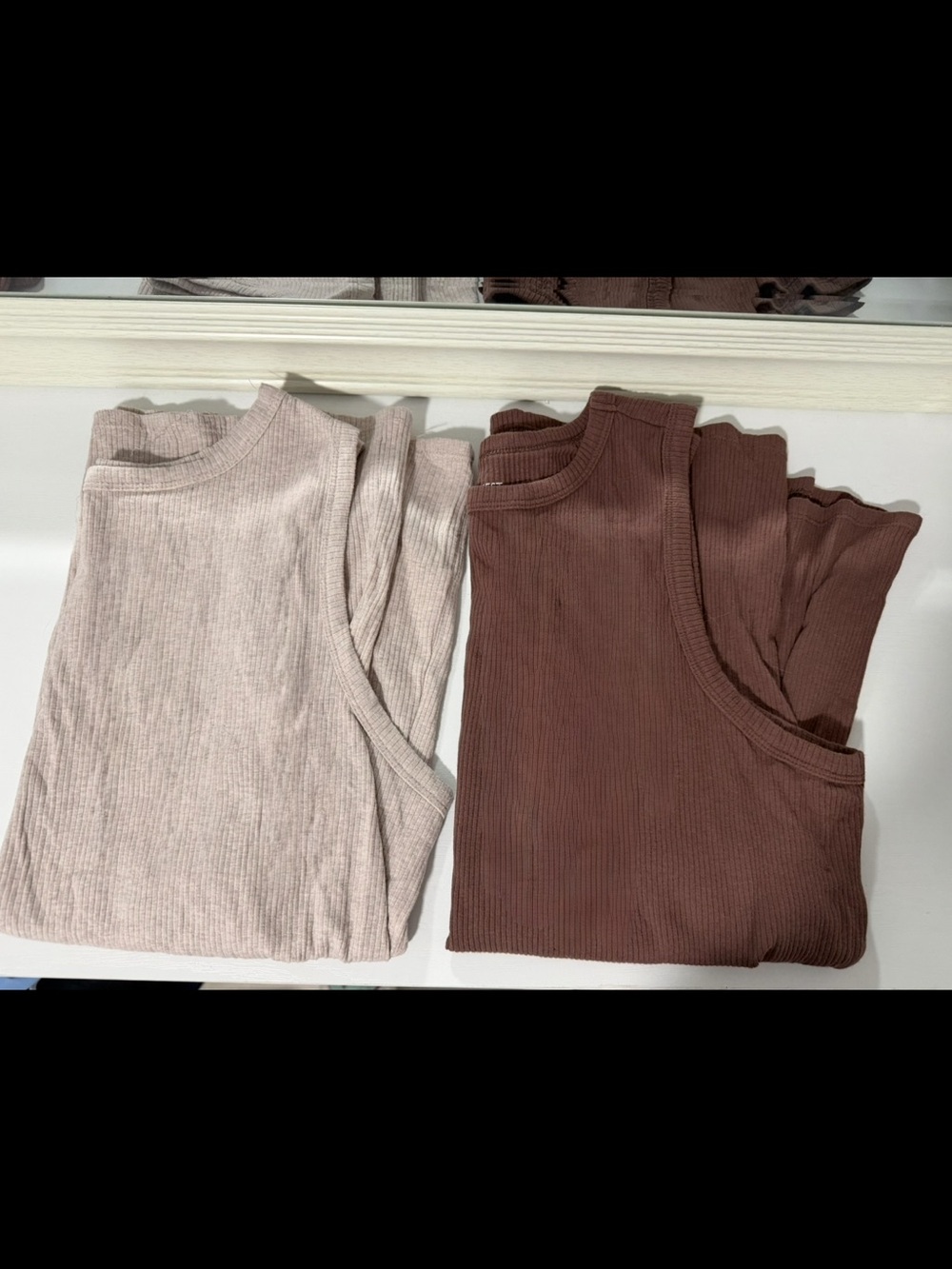 Nine West Ribbed Tank Tops in beige and chocolate Brown
